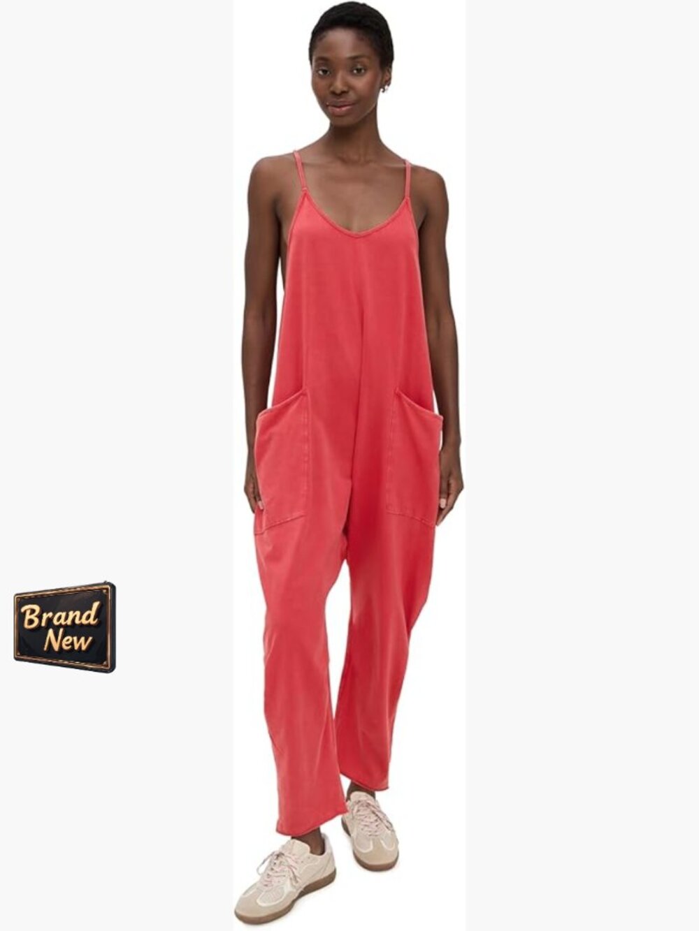 Soft Cotton Jumpsuit With Pockets, Relaxed Fit For Sleep And Lounge